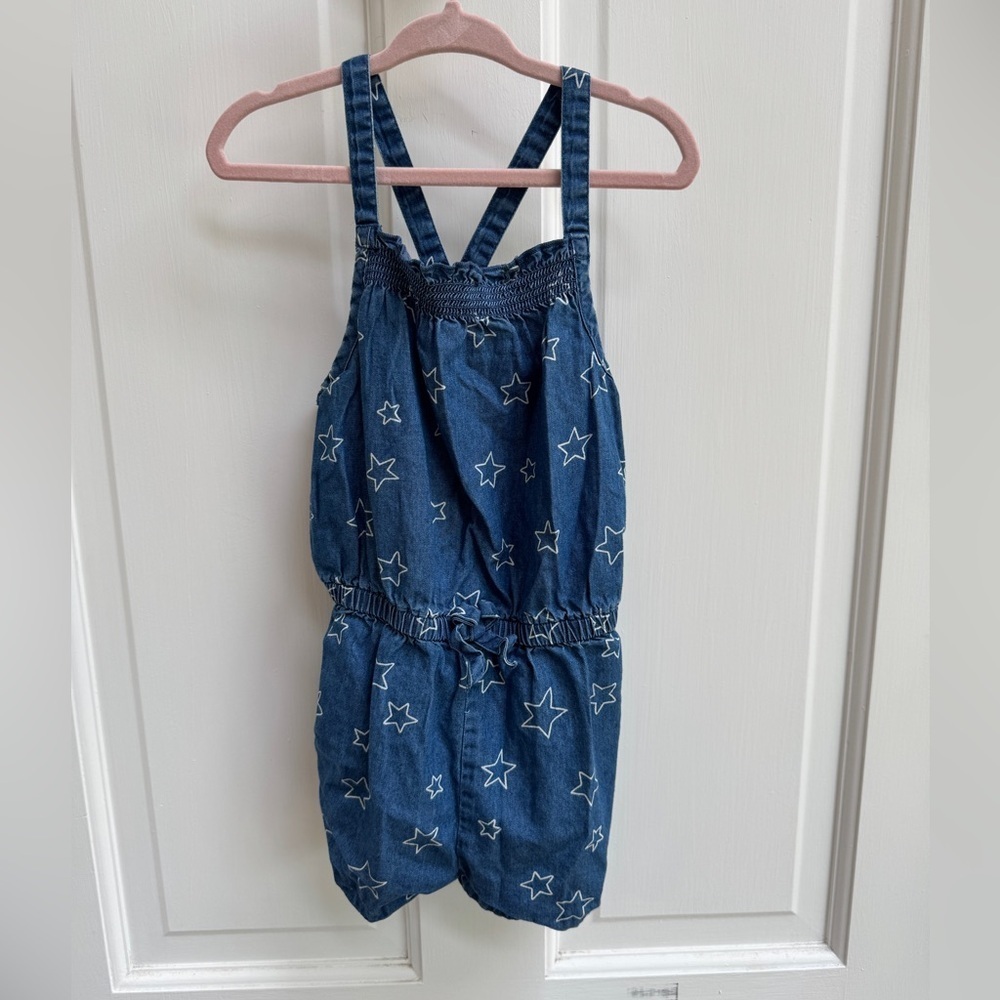 Cat & Jack 4T Girls Blue Star Denim Romper 4th of July Patriotic